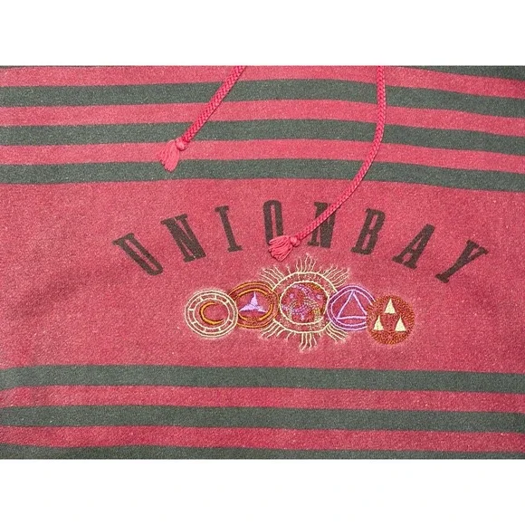 90s Vintage Union Bay Sweatshirt Size XL Maroon Stripe Hoodie Grunge Y2K Logo - Picture 3 of 9